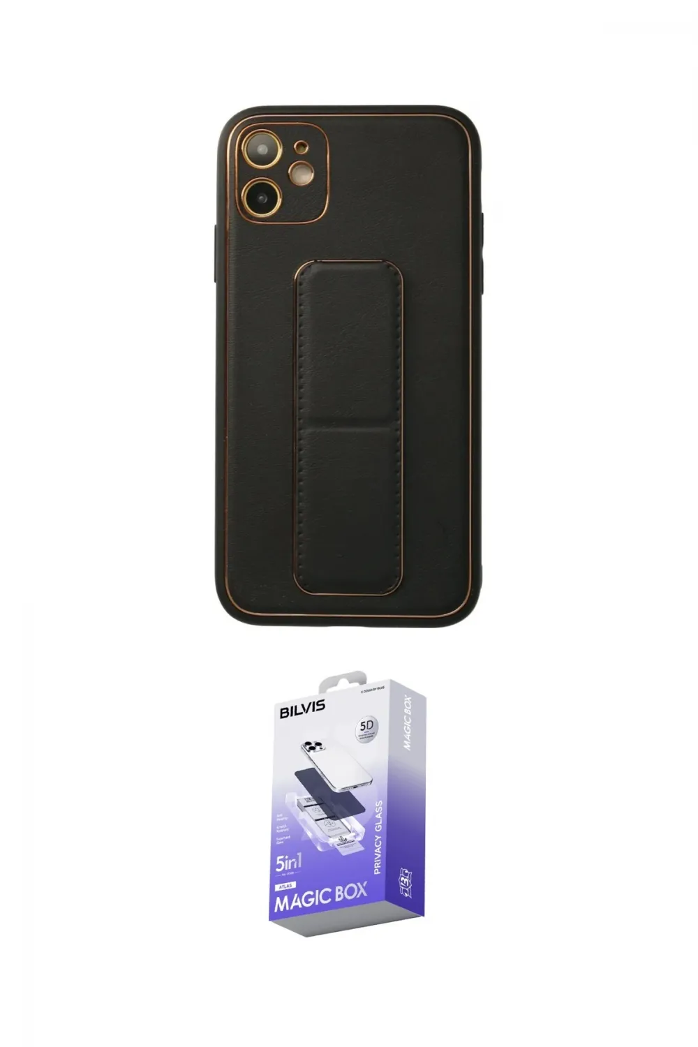 ieg™ iPhone 12 Kılıf Akış Doku - Siyah Bilvis 5in1 5D Magic Hayalet Cam Ekran Koruyucu