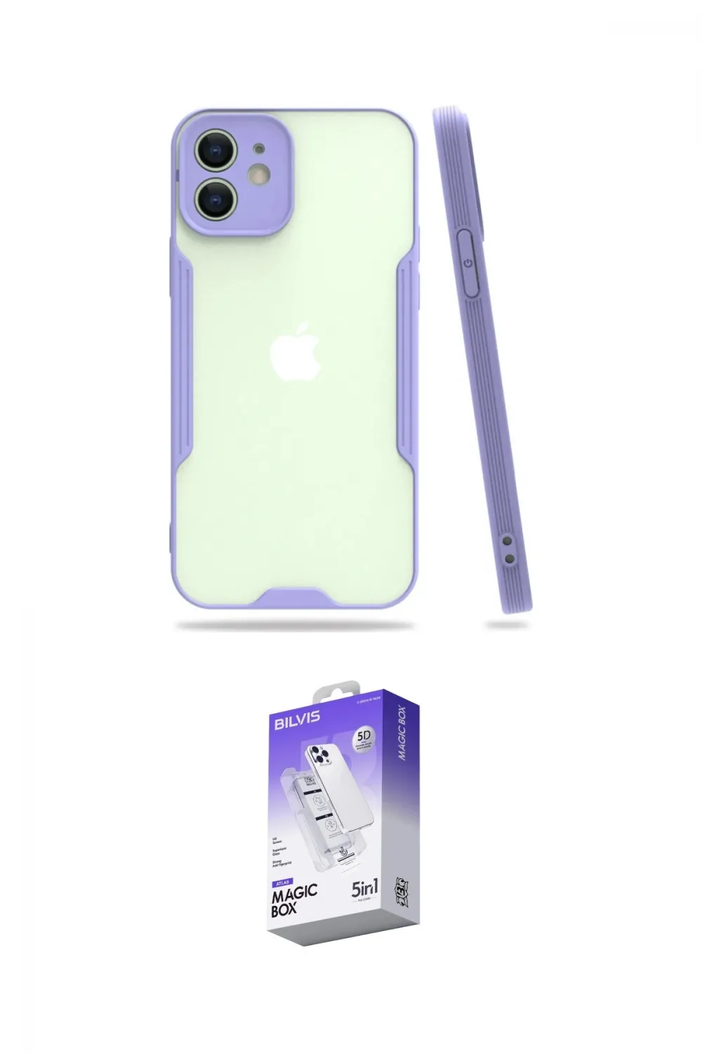 ieg™ iPhone 12 Kılıf Atlas Asil Serisi - Siyah Bilvis 5in1 3D Magic Cam Ekran Koruyucu