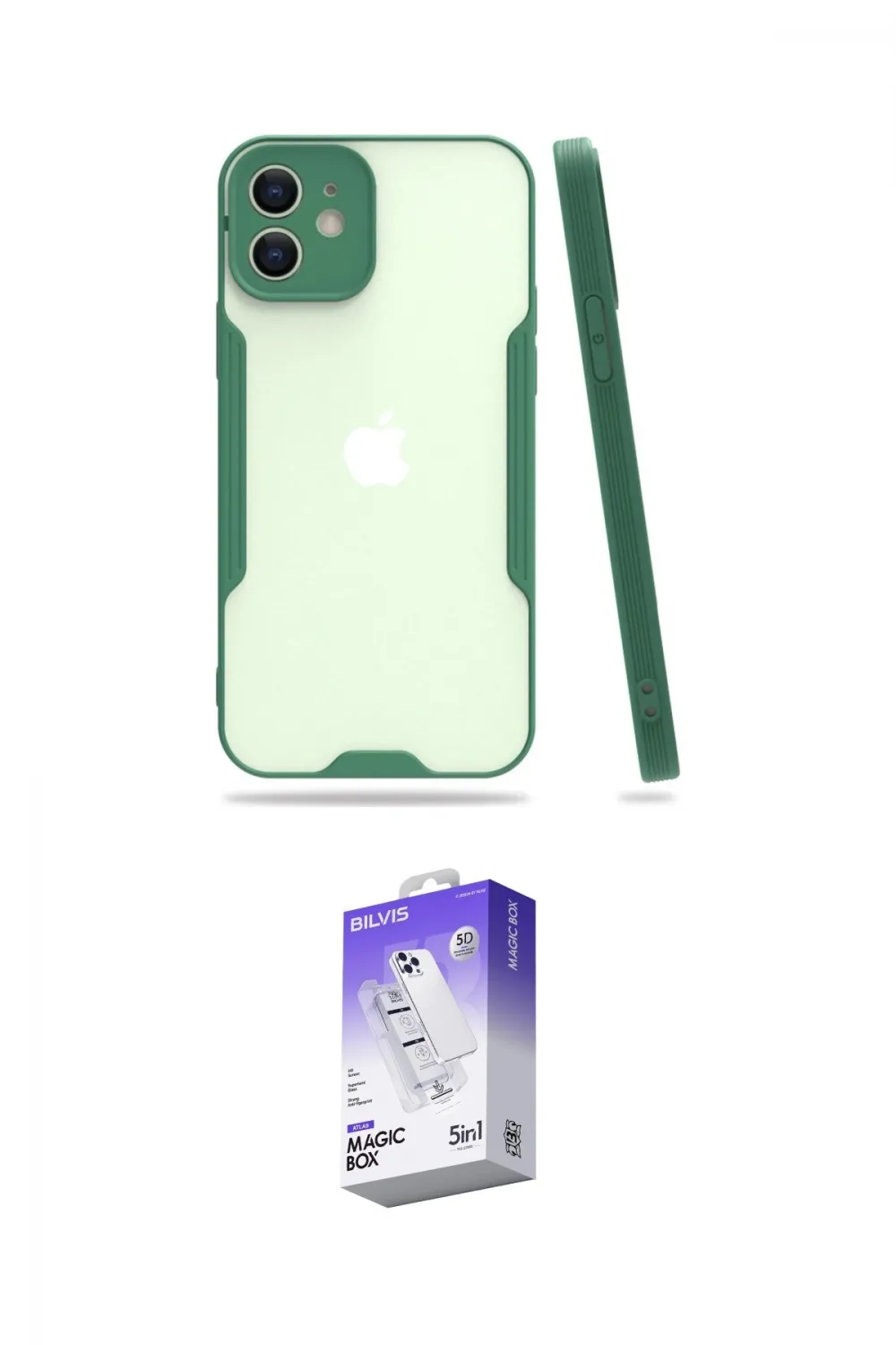 ieg™ iPhone 12 Kılıf Atlas Asil Serisi - Siyah Bilvis 5in1 3D Magic Cam Ekran Koruyucu