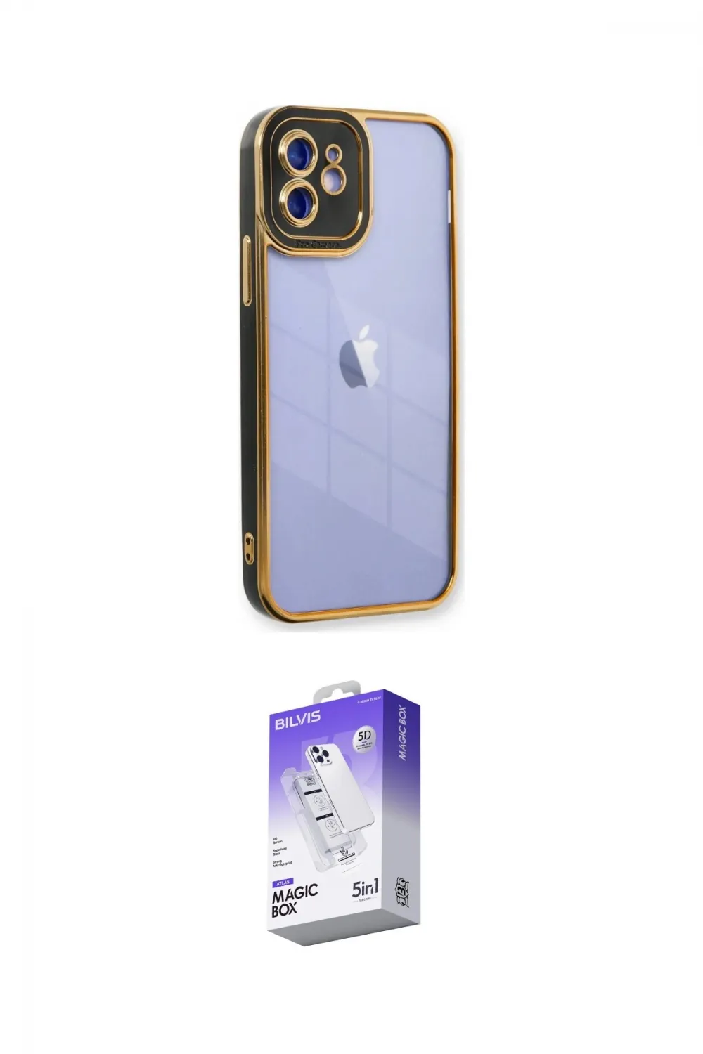 ieg™ iPhone 12 Kılıf Çekirdek Klasik Serisi - Siyah Bilvis 5in1 3D Magic Cam Ekran Koruyucu