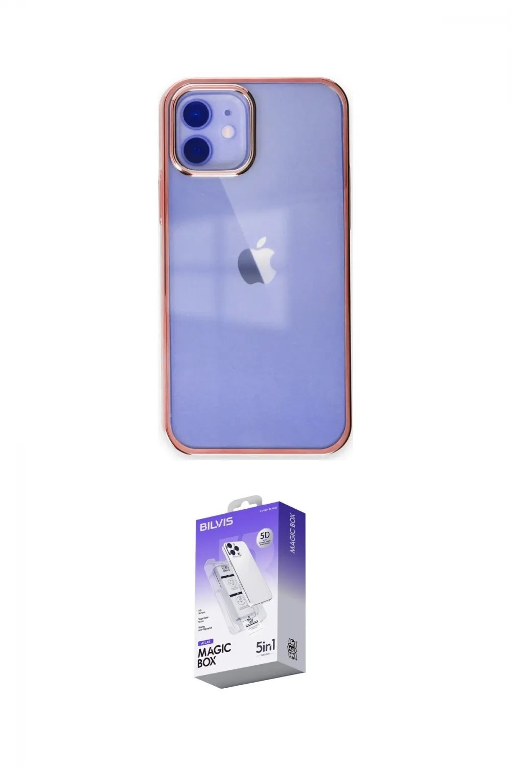 ieg™ iPhone 12 Kılıf Doruk Doku Prime - Siyah Bilvis 5in1 3D Magic Cam Ekran Koruyucu