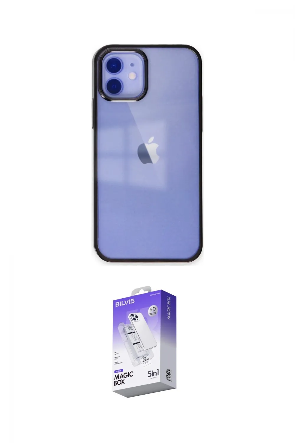 ieg™ iPhone 12 Kılıf Doruk Doku Prime - Siyah Bilvis 5in1 3D Magic Cam Ekran Koruyucu