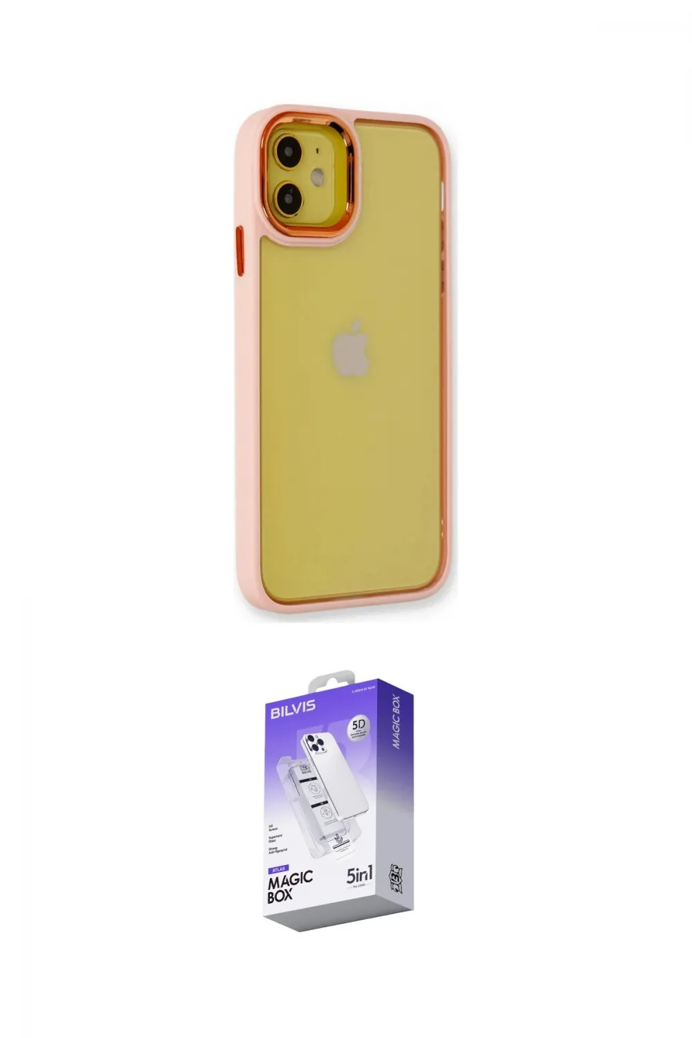 ieg™ iPhone 12 Kılıf Eksen Doku Prime - Siyah Bilvis 5in1 3D Magic Cam Ekran Koruyucu