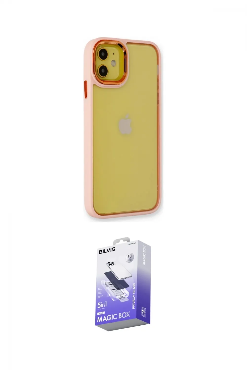 ieg™ iPhone 12 Kılıf Eksen Doku Prime - Siyah Bilvis 5in1 5D Magic Hayalet Cam Ekran Koruyucu