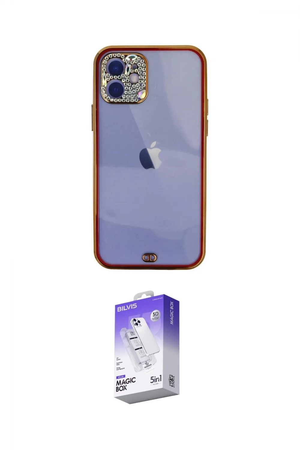 ieg™ iPhone 12 Kılıf Eksen Minimal Koleksiyonu - Siyah Bilvis 5in1 3D Magic Cam Ekran Koruyucu