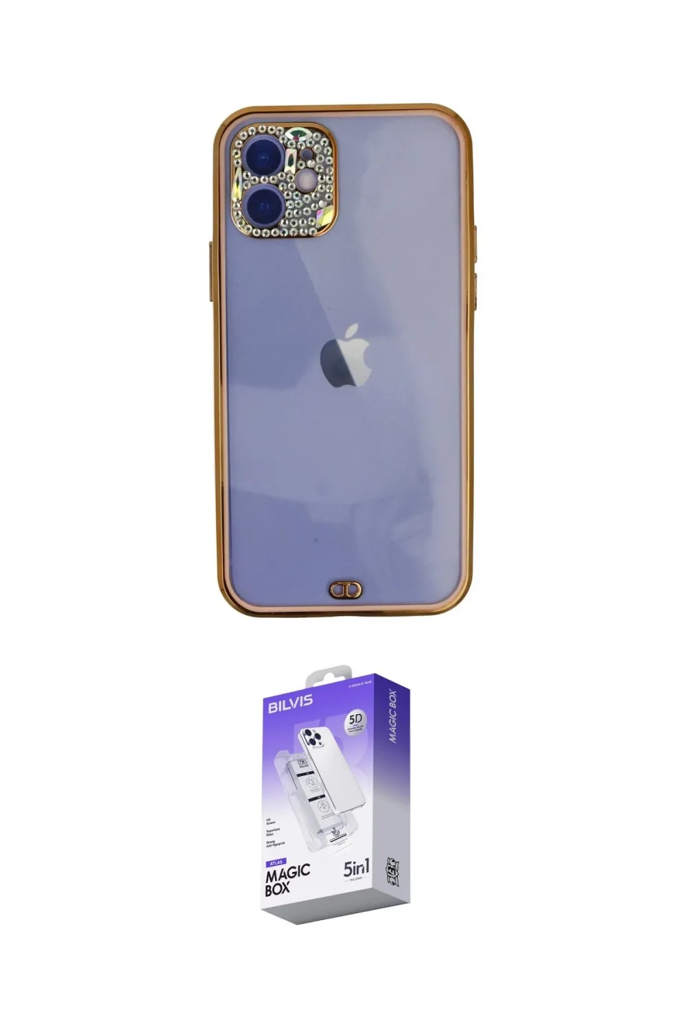 ieg™ iPhone 12 Kılıf Eksen Minimal Koleksiyonu - Siyah Bilvis 5in1 3D Magic Cam Ekran Koruyucu