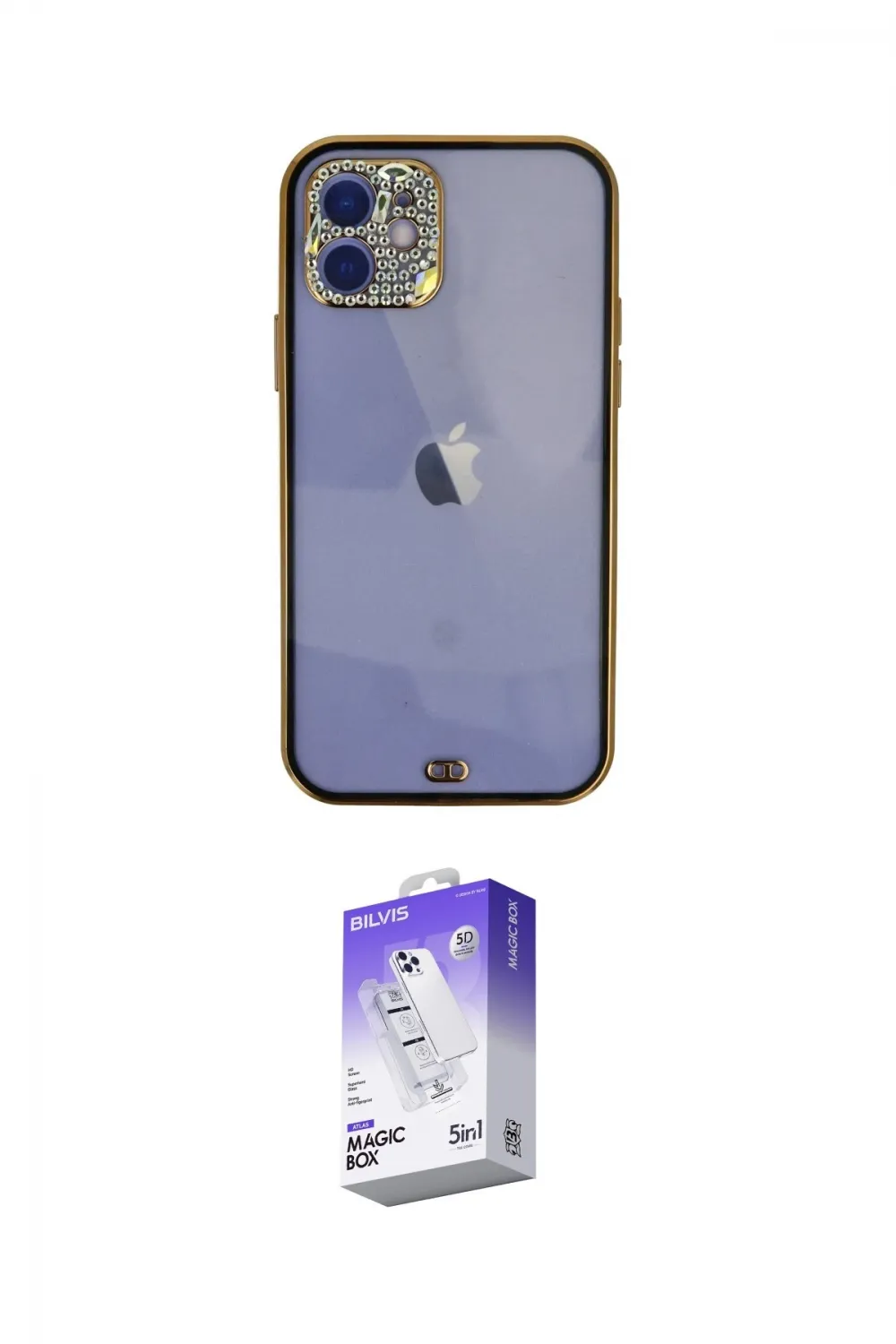 ieg™ iPhone 12 Kılıf Eksen Minimal Koleksiyonu - Siyah Bilvis 5in1 3D Magic Cam Ekran Koruyucu