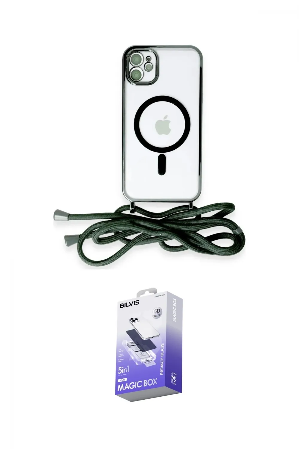 ieg™ iPhone 12 Kılıf Eksen Özel Seri - Siyah Bilvis 5in1 5D Magic Hayalet Cam Ekran Koruyucu