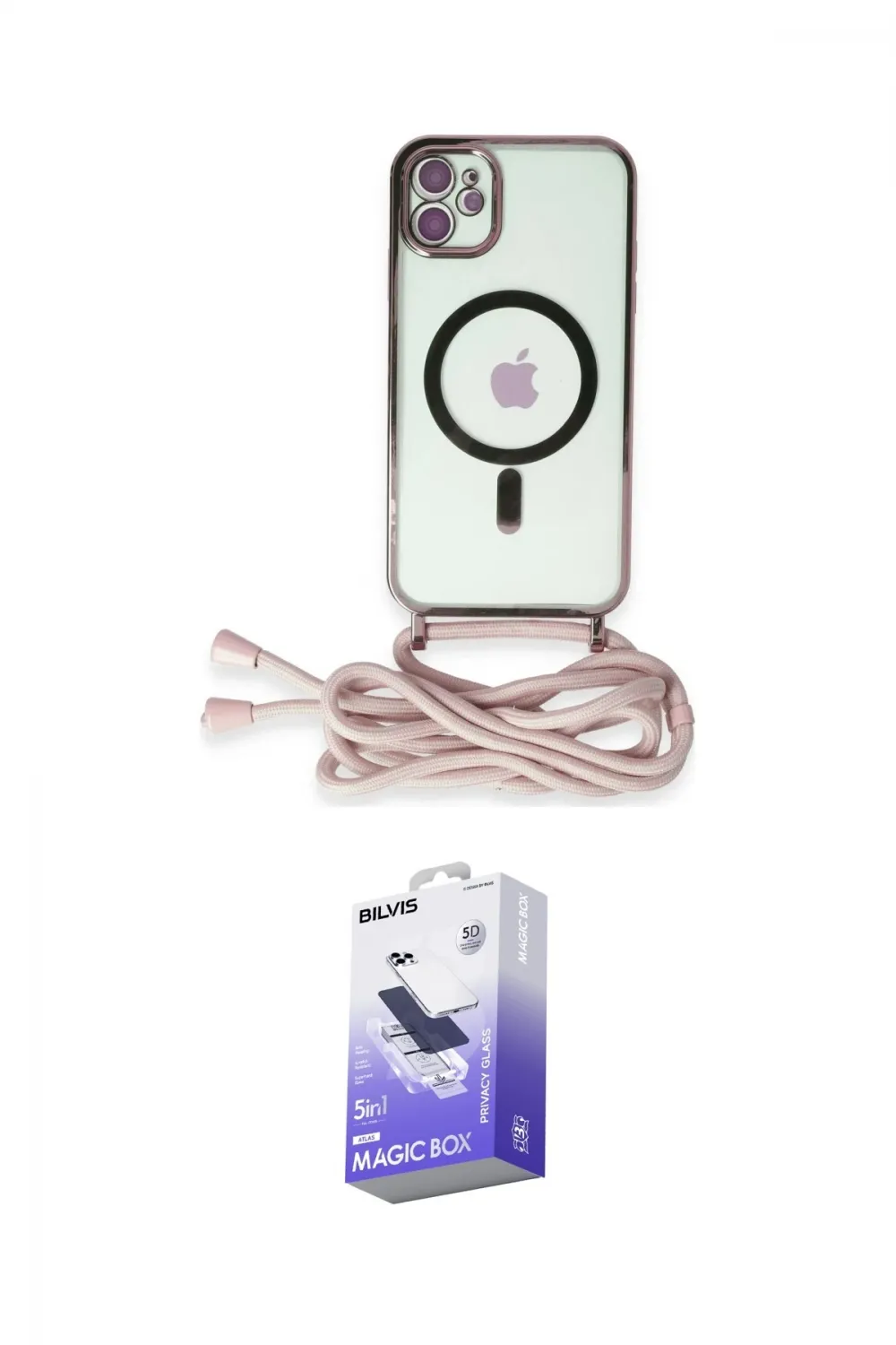 ieg™ iPhone 12 Kılıf Eksen Özel Seri - Siyah Bilvis 5in1 5D Magic Hayalet Cam Ekran Koruyucu