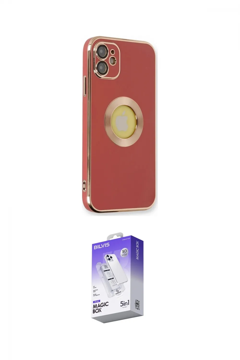 ieg™ iPhone 12 Kılıf İz Form Serisi - Siyah Bilvis 5in1 3D Magic Cam Ekran Koruyucu