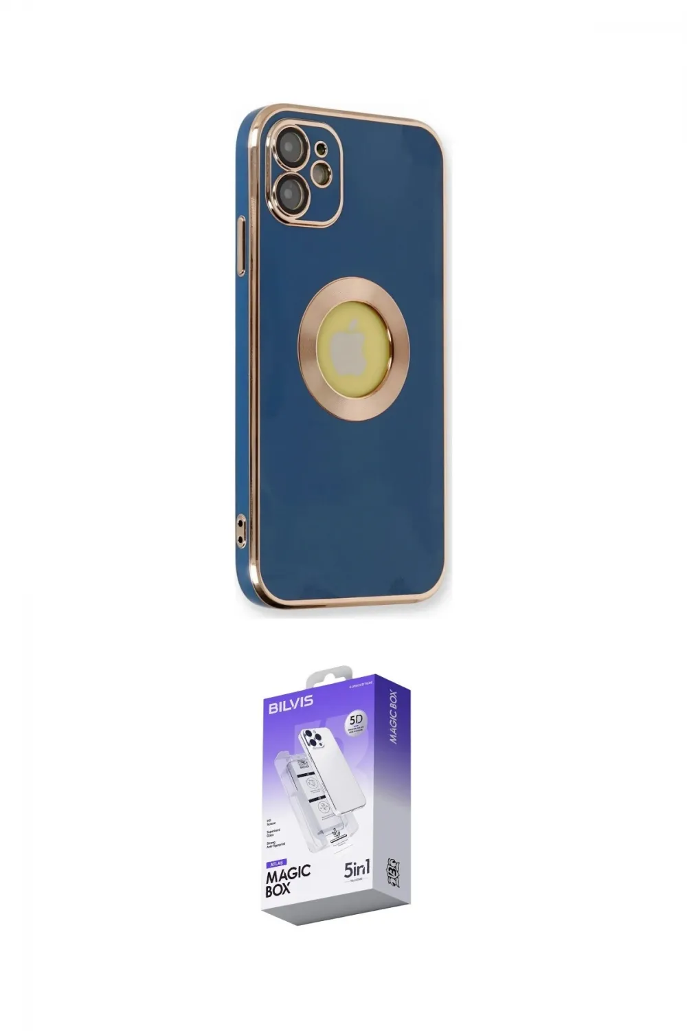 ieg™ iPhone 12 Kılıf İz Form Serisi - Siyah Bilvis 5in1 3D Magic Cam Ekran Koruyucu