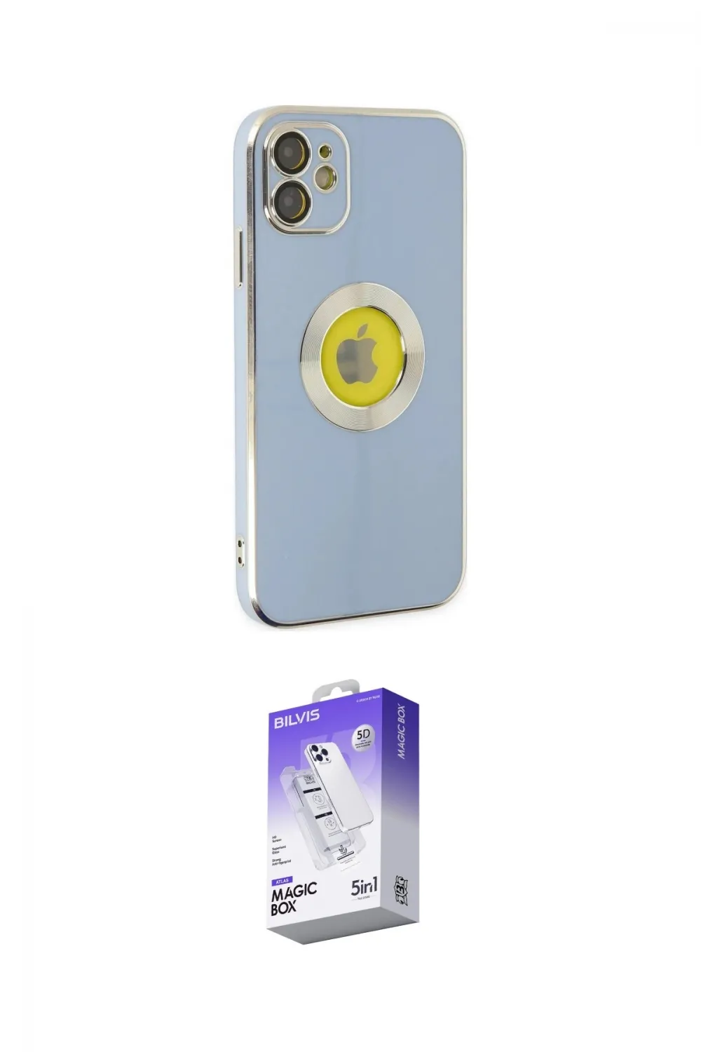 ieg™ iPhone 12 Kılıf İz Form Serisi - Siyah Bilvis 5in1 3D Magic Cam Ekran Koruyucu