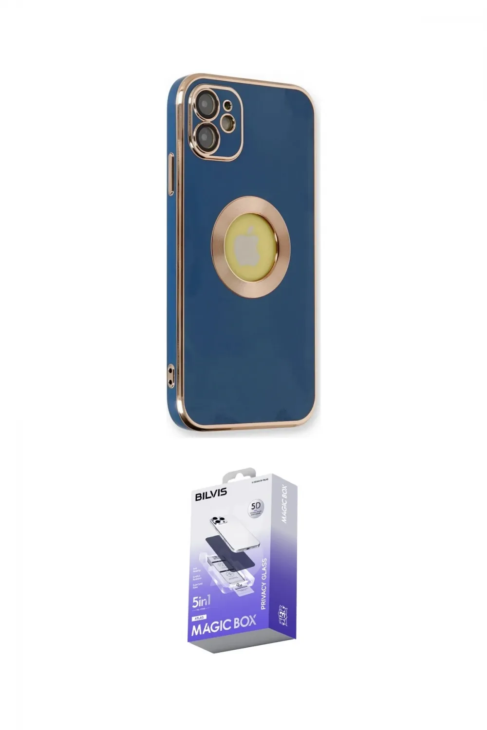 ieg™ iPhone 12 Kılıf İz Form Serisi - Siyah Bilvis 5in1 5D Magic Hayalet Cam Ekran Koruyucu