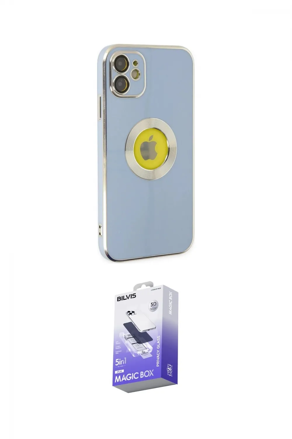 ieg™ iPhone 12 Kılıf İz Form Serisi - Siyah Bilvis 5in1 5D Magic Hayalet Cam Ekran Koruyucu