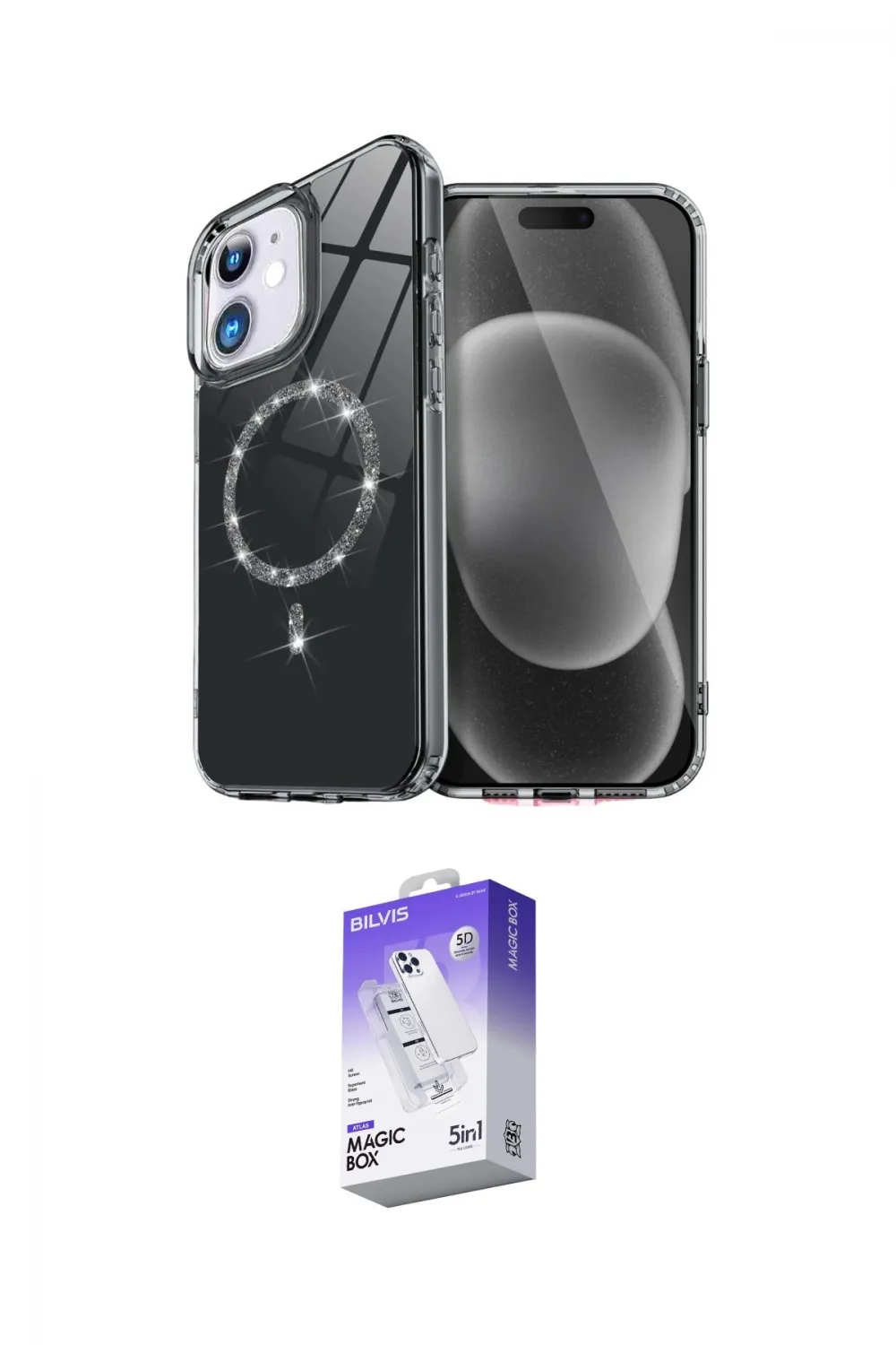 ieg™ iPhone 12 Kılıf Kıvılcım Form Prime - Siyah Bilvis 5in1 3D Magic Cam Ekran Koruyucu