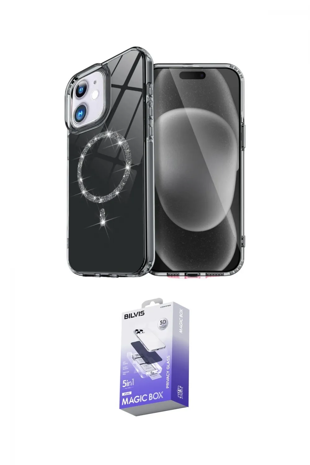 ieg™ iPhone 12 Kılıf Kıvılcım Form Prime - Siyah Bilvis 5in1 5D Magic Hayalet Cam Ekran Koruyucu