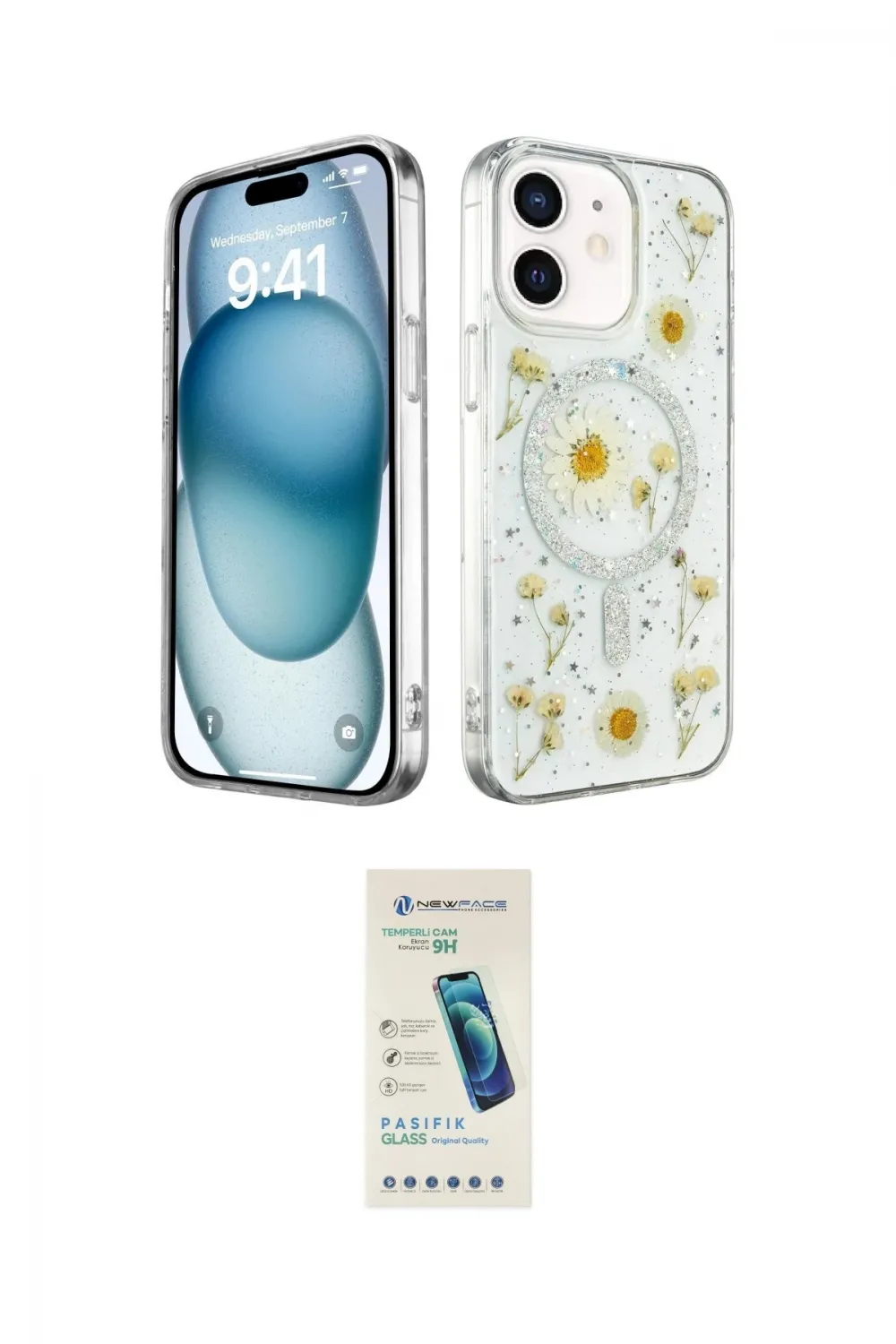 ieg™ iPhone 12 Kılıf Kozmos Doku - Şeffaf Pasifik Cam Ekran Koruyucu