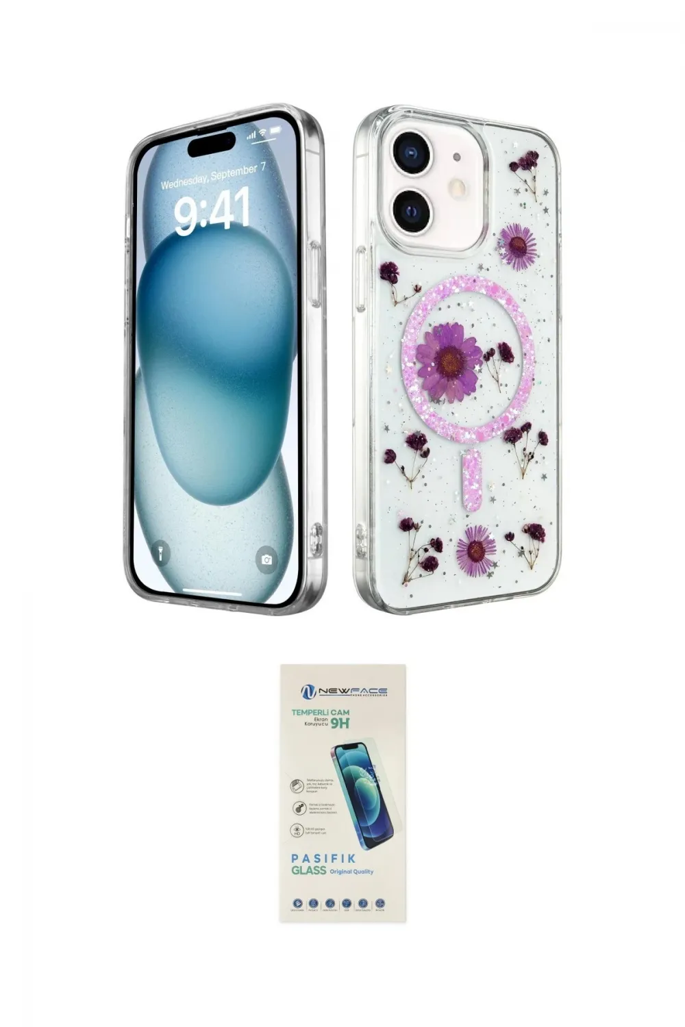 ieg™ iPhone 12 Kılıf Kozmos Doku - Şeffaf Pasifik Cam Ekran Koruyucu