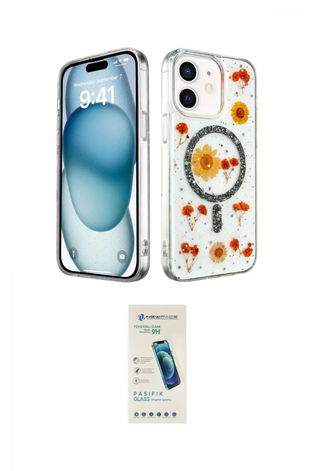ieg™ iPhone 12 Kılıf Kozmos Doku - Şeffaf Pasifik Cam Ekran Koruyucu