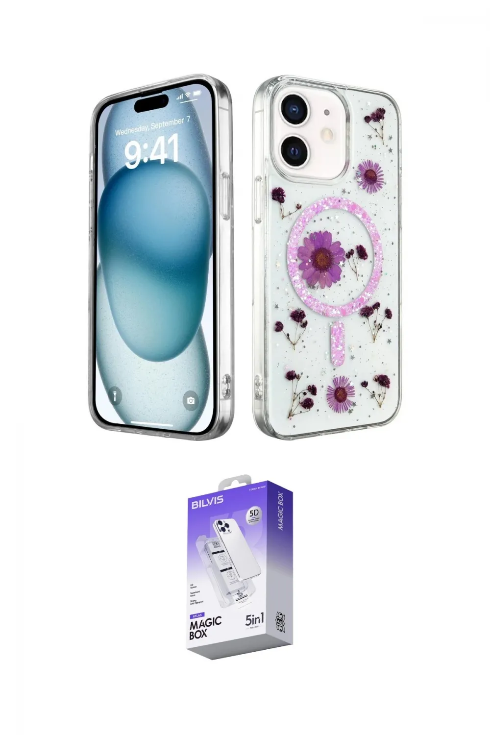 ieg™ iPhone 12 Kılıf Kozmos Doku - Siyah Bilvis 5in1 3D Magic Cam Ekran Koruyucu