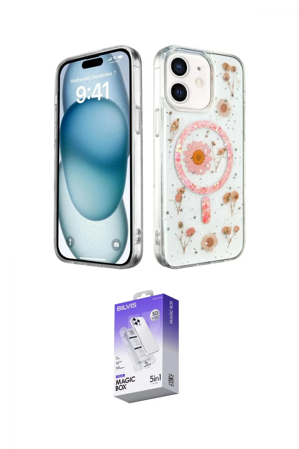 ieg™ iPhone 12 Kılıf Kozmos Doku - Siyah Bilvis 5in1 3D Magic Cam Ekran Koruyucu