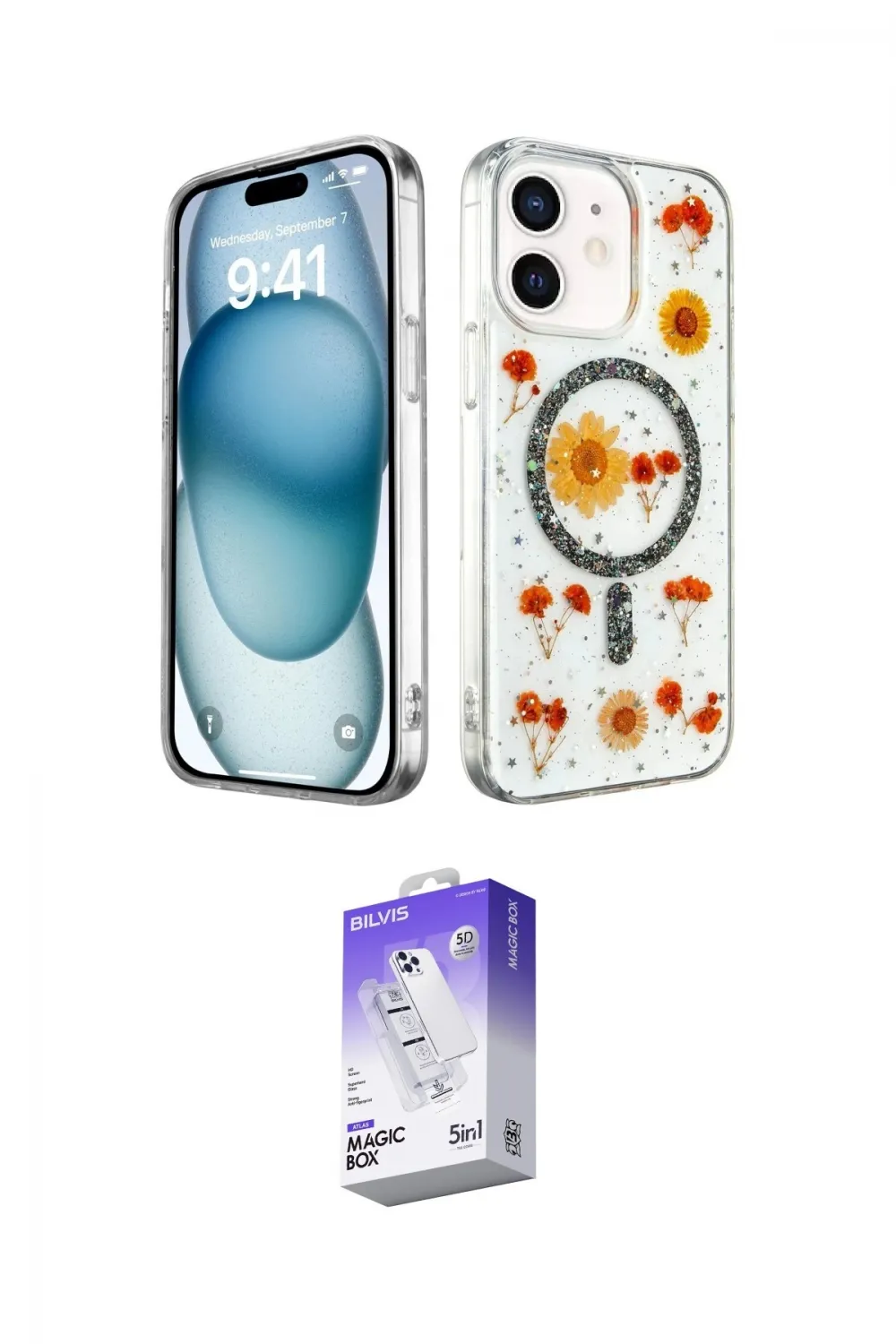 ieg™ iPhone 12 Kılıf Kozmos Doku - Siyah Bilvis 5in1 3D Magic Cam Ekran Koruyucu