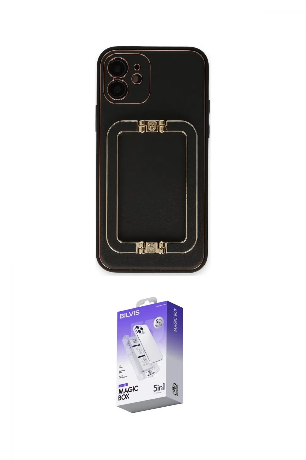ieg™ iPhone 12 Kılıf Kozmos Minimal Prime - Siyah Bilvis 5in1 3D Magic Cam Ekran Koruyucu