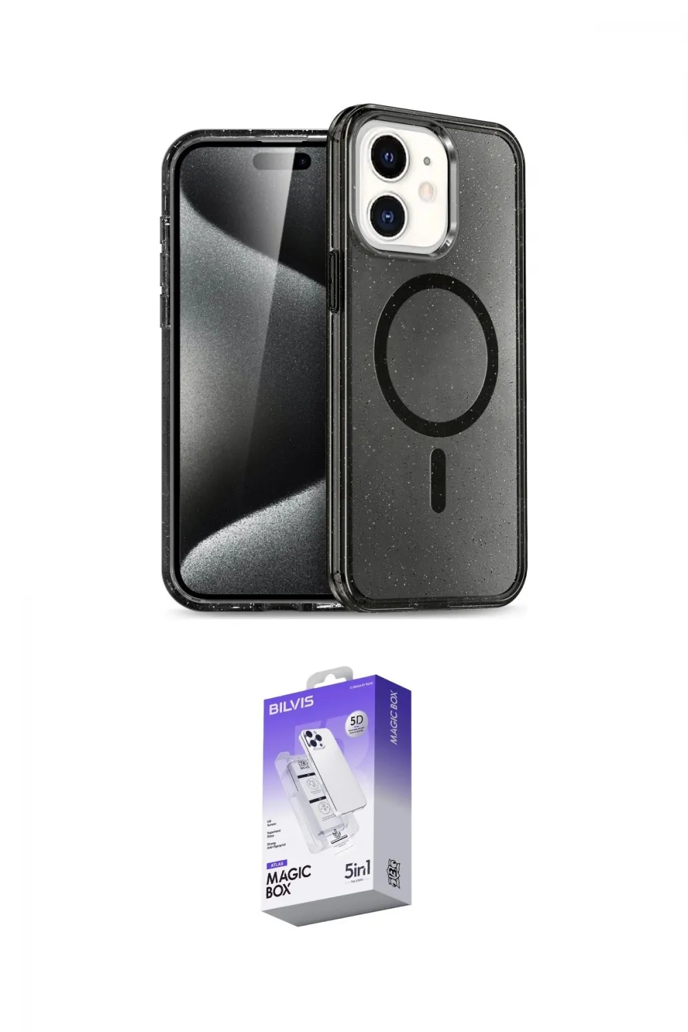 ieg™ iPhone 12 Kılıf Nova Asil Prime - Siyah Bilvis 5in1 3D Magic Cam Ekran Koruyucu
