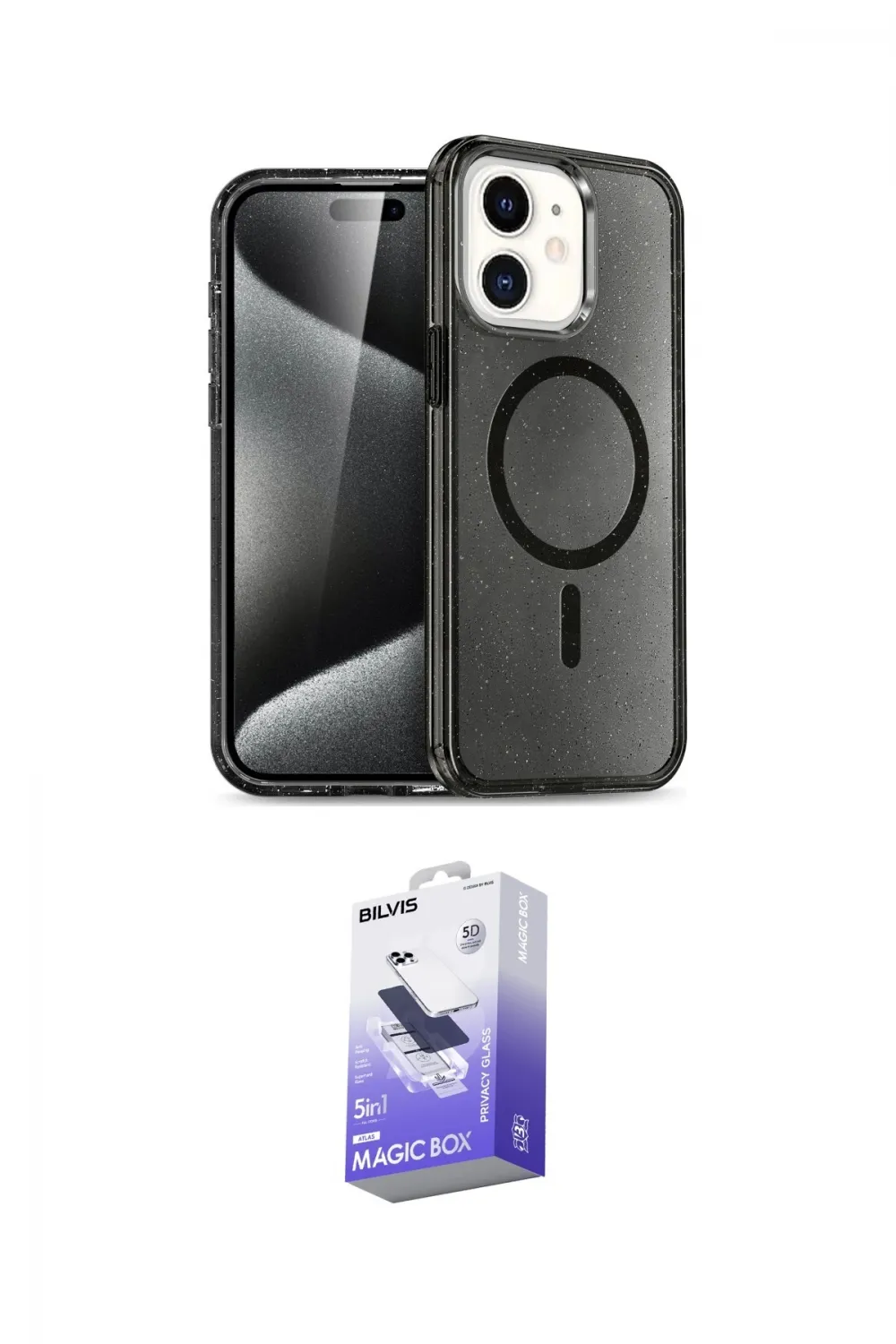 ieg™ iPhone 12 Kılıf Nova Asil Prime - Siyah Bilvis 5in1 5D Magic Hayalet Cam Ekran Koruyucu