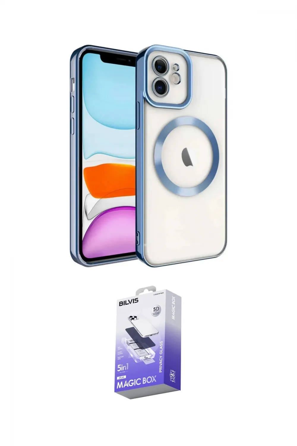 ieg™ iPhone 12 Kılıf Nova Işık Özel Seri - Siyah Bilvis 5in1 5D Magic Hayalet Cam Ekran Koruyucu