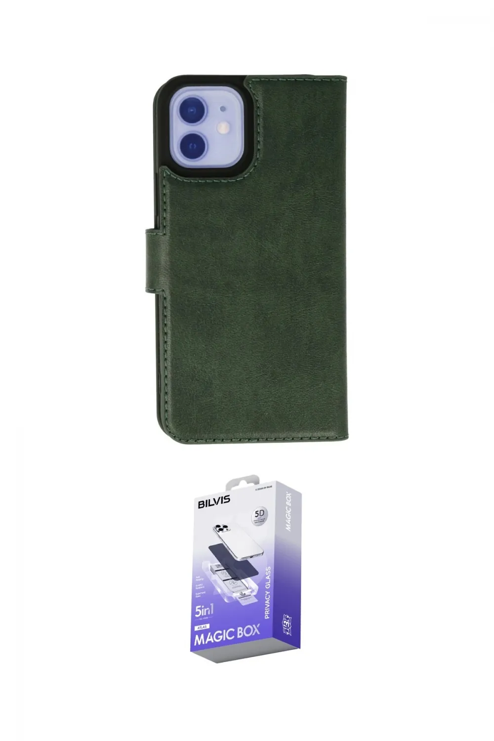 ieg™ iPhone 12 Kılıf Siluet Işık Serisi - Siyah Bilvis 5in1 5D Magic Hayalet Cam Ekran Koruyucu