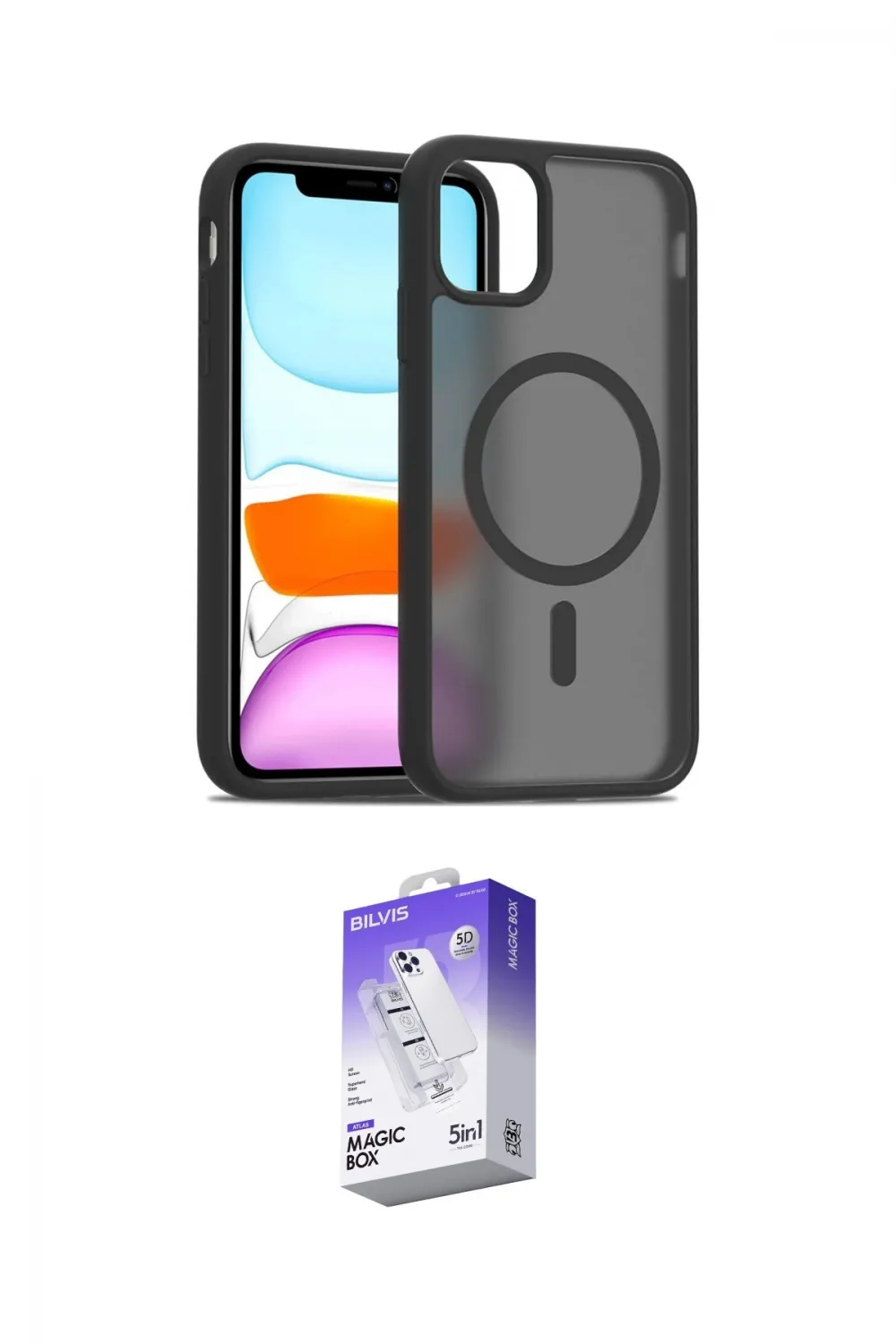 ieg™ iPhone 12 Kılıf Siluet Minimal Prime - Siyah Bilvis 5in1 3D Magic Cam Ekran Koruyucu