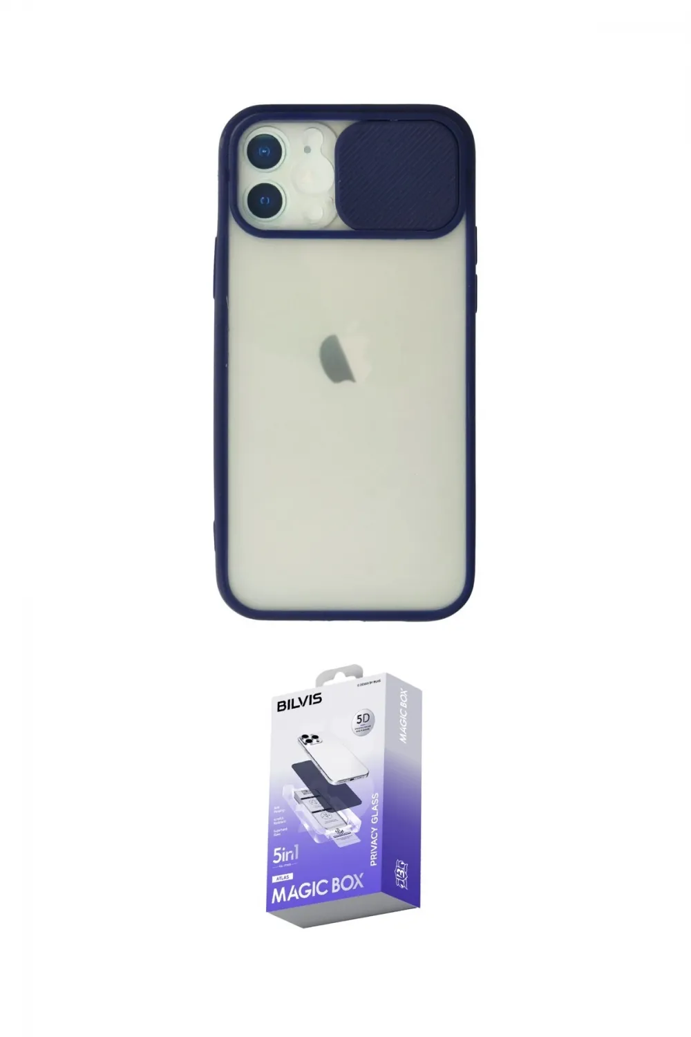 ieg™ iPhone 12 Kılıf Vadi Çizgi - Siyah Bilvis 5in1 5D Magic Hayalet Cam Ekran Koruyucu