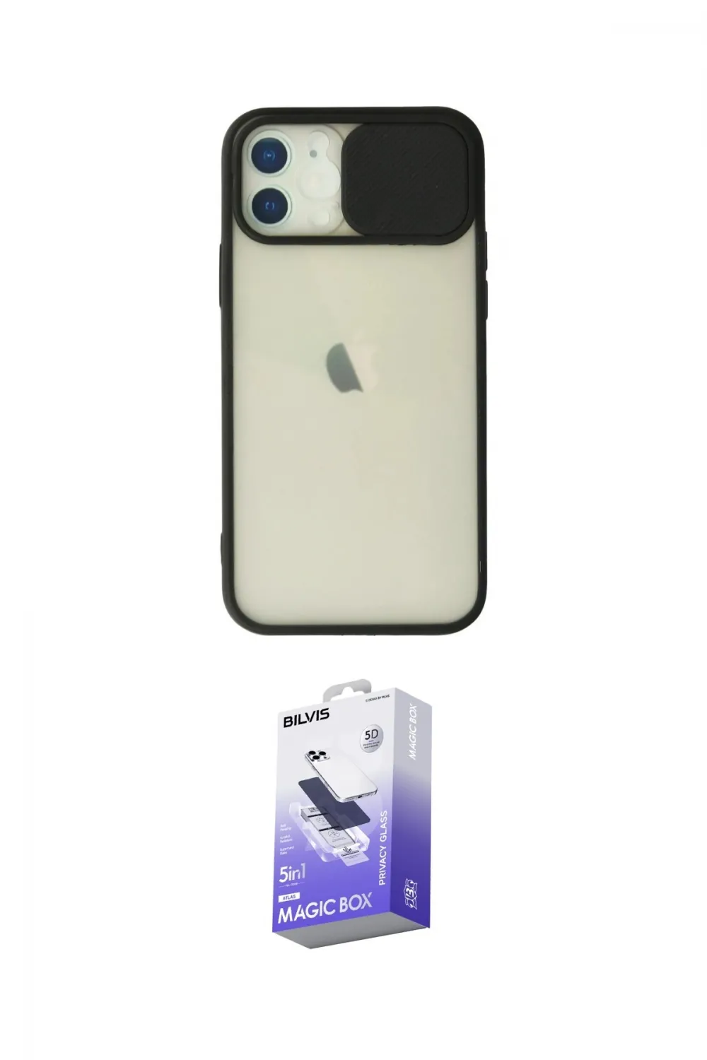 ieg™ iPhone 12 Kılıf Vadi Çizgi - Siyah Bilvis 5in1 5D Magic Hayalet Cam Ekran Koruyucu
