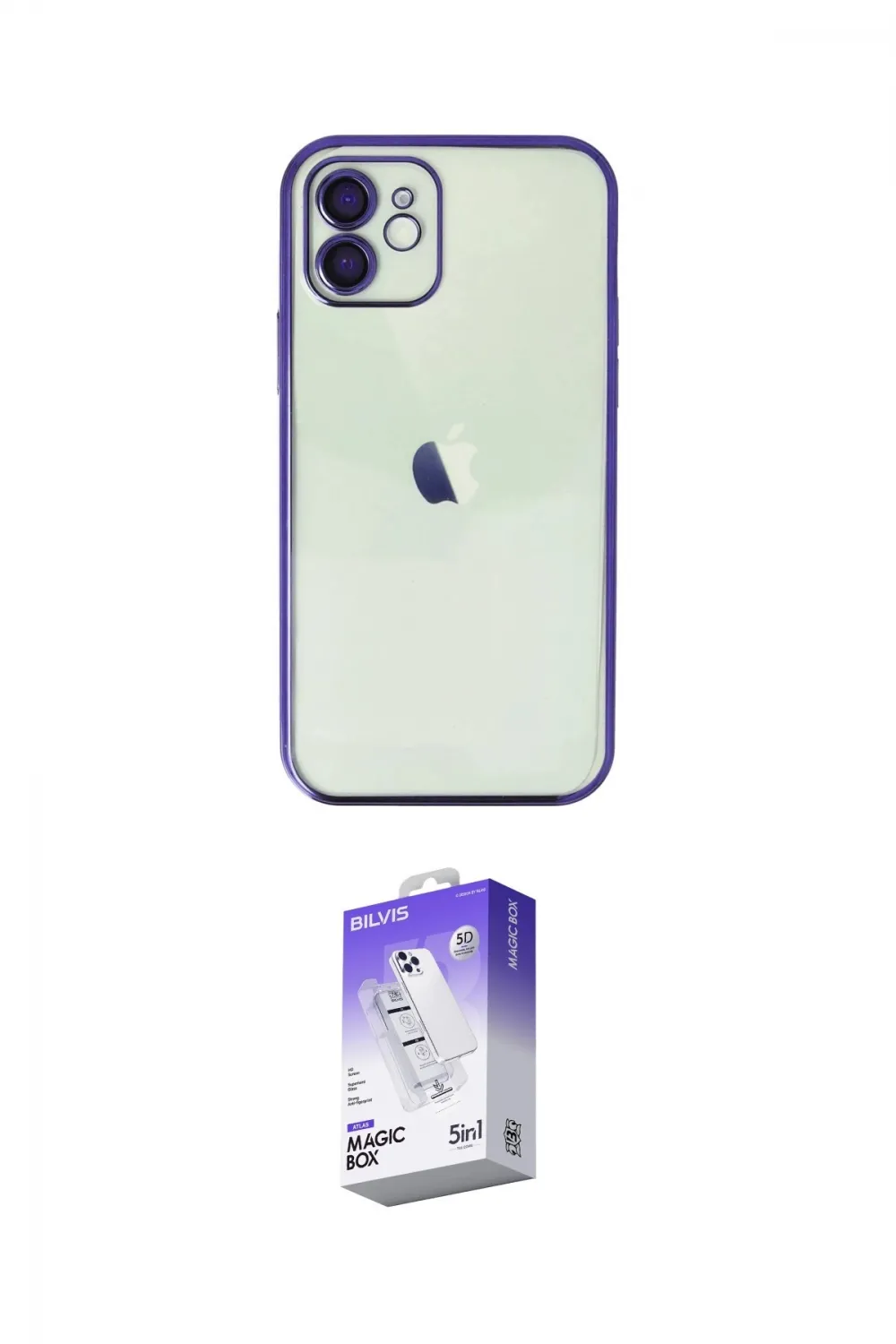 ieg™ iPhone 12 Kılıf Vadi Minimal - Siyah Bilvis 5in1 3D Magic Cam Ekran Koruyucu