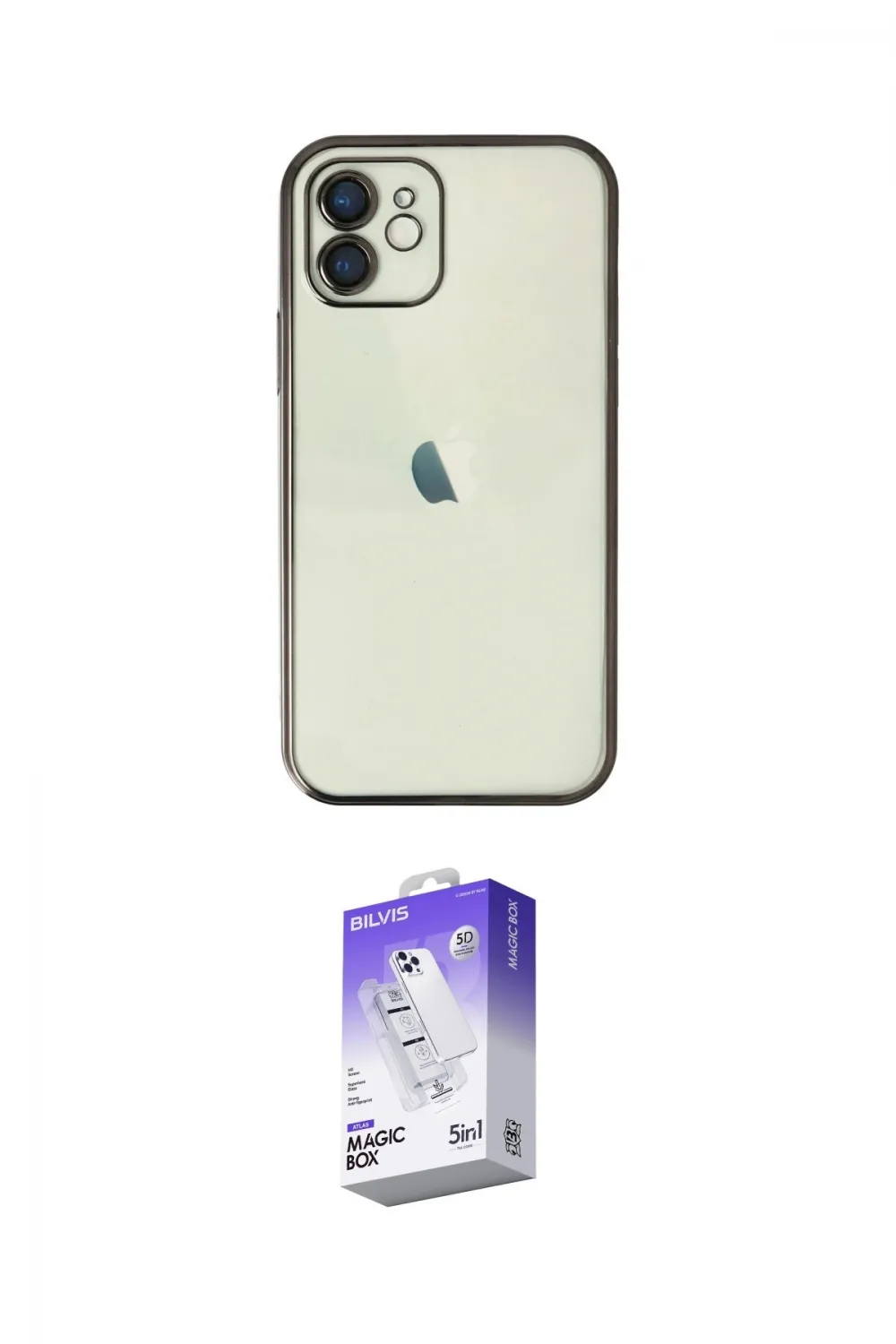 ieg™ iPhone 12 Kılıf Vadi Minimal - Siyah Bilvis 5in1 3D Magic Cam Ekran Koruyucu