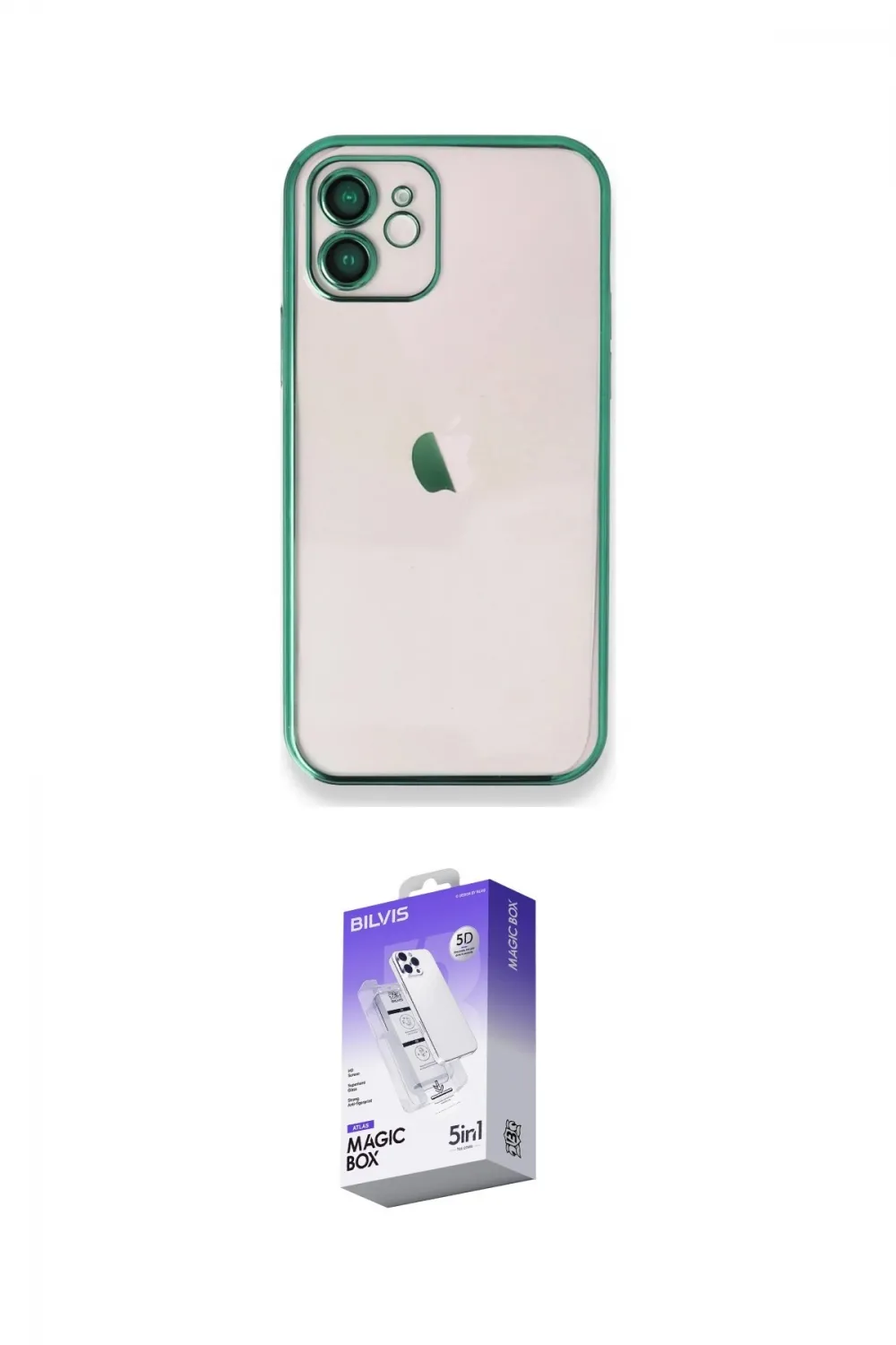 ieg™ iPhone 12 Kılıf Vadi Minimal - Siyah Bilvis 5in1 3D Magic Cam Ekran Koruyucu
