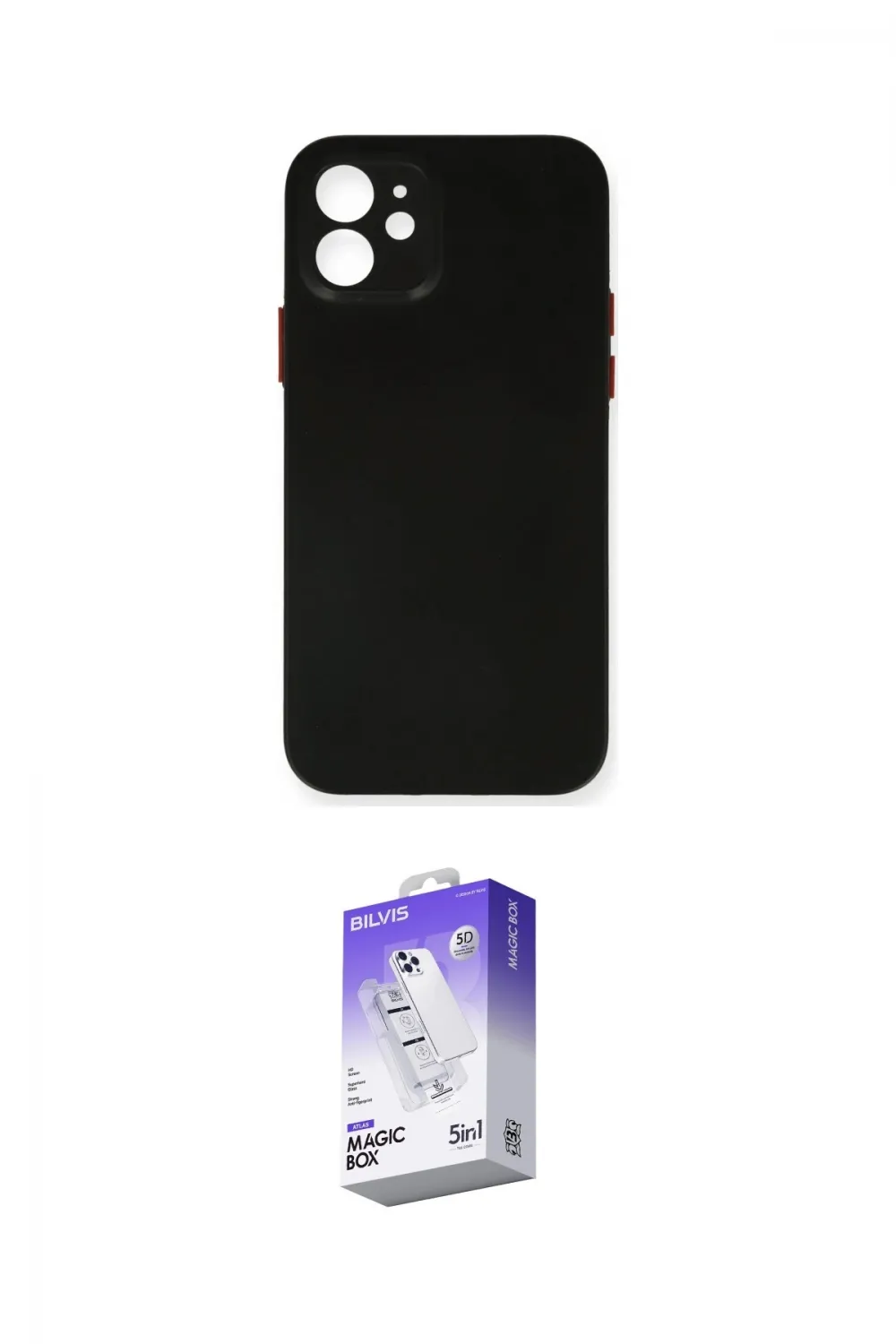 ieg™ iPhone 12 Kılıf Yadigar Yansıma Serisi - Siyah Bilvis 5in1 3D Magic Cam Ekran Koruyucu