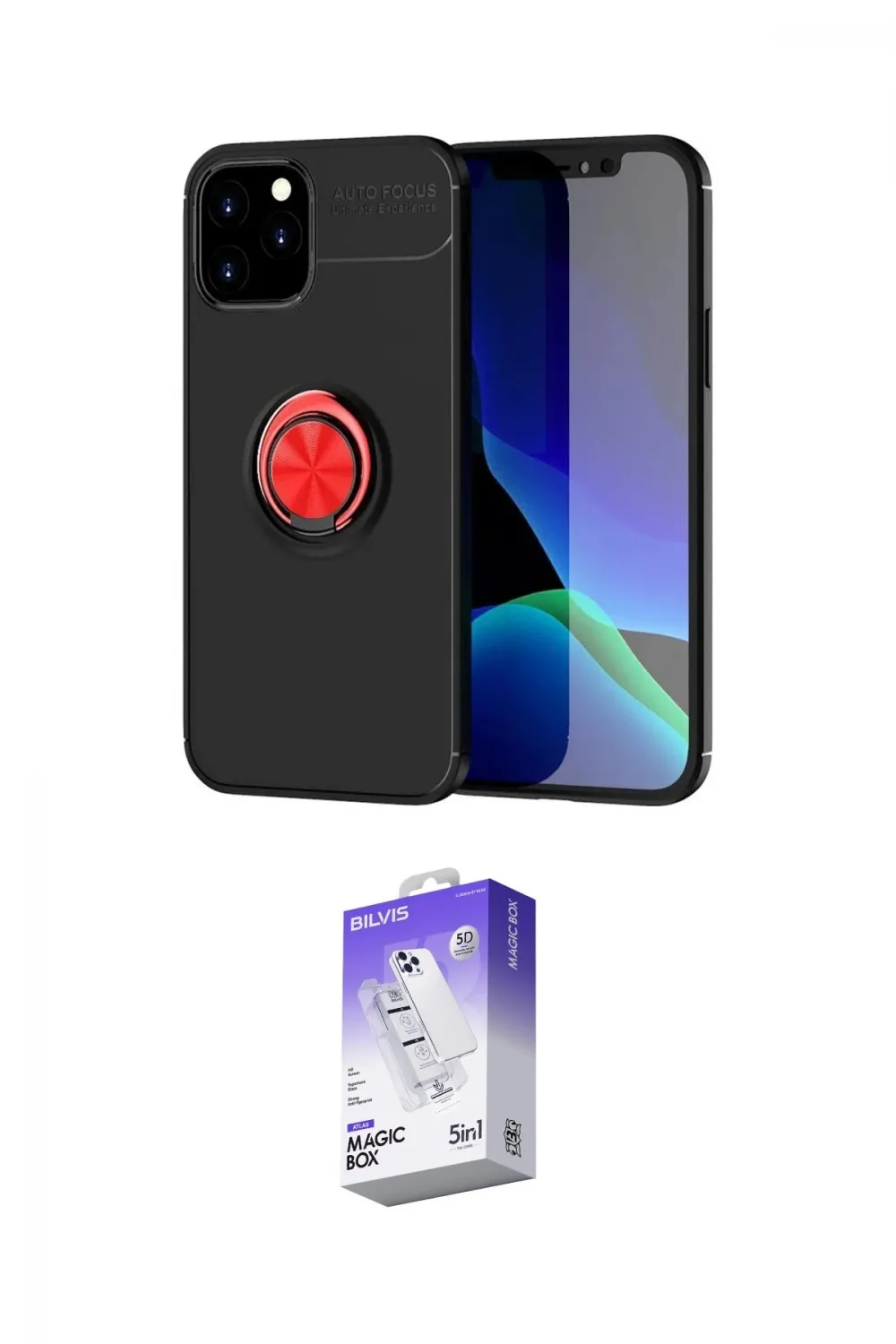 ieg™ iPhone 12 Kılıf Yankı Form Prime - Siyah Bilvis 5in1 3D Magic Cam Ekran Koruyucu