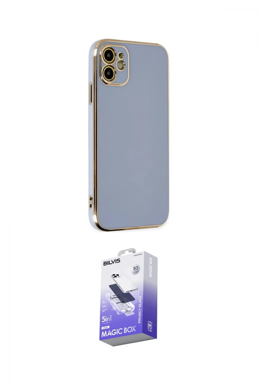 ieg™ iPhone 12 Kılıf Yankı Serisi - Siyah Bilvis 5in1 5D Magic Hayalet Cam Ekran Koruyucu
