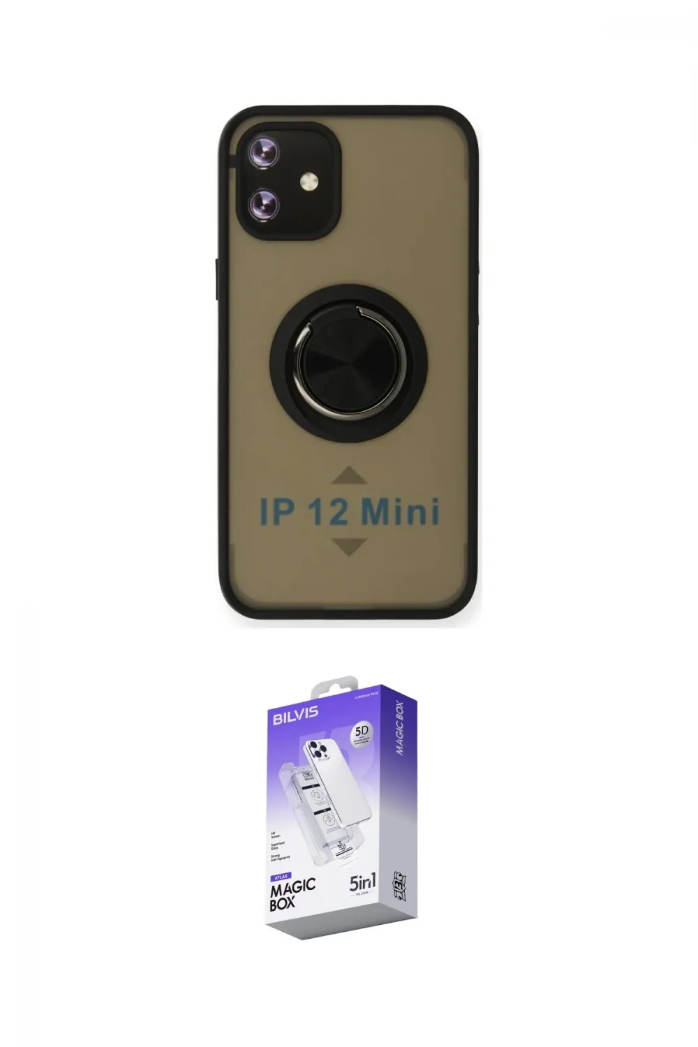 ieg™ iPhone 12 Kılıf Yörünge Çizgi - Siyah Bilvis 5in1 3D Magic Cam Ekran Koruyucu