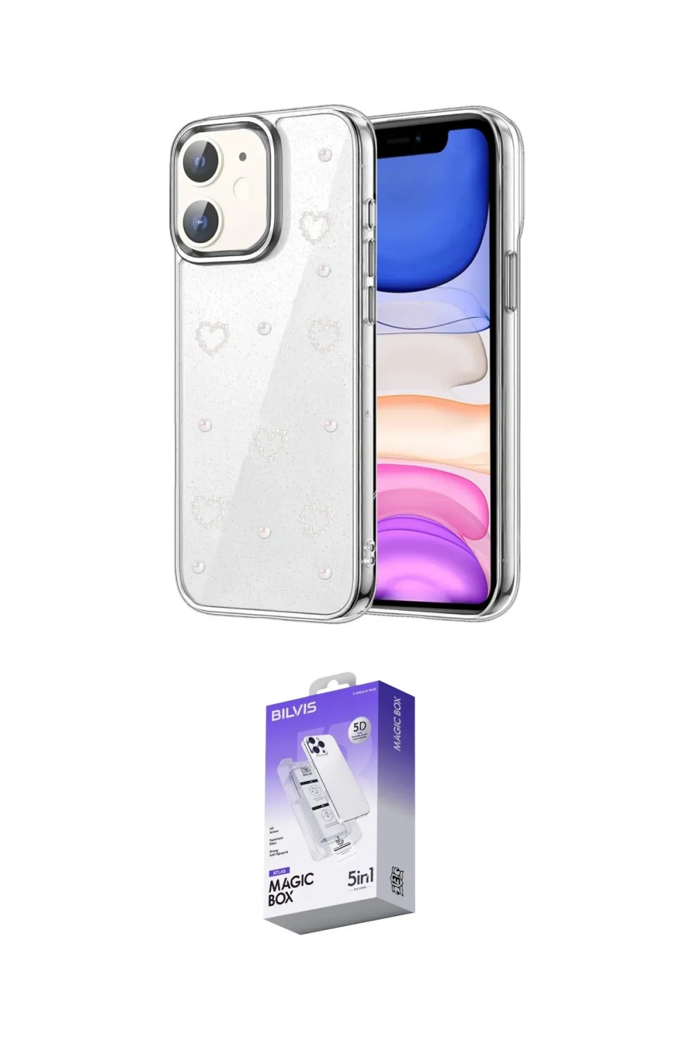 ieg™ iPhone 12 Kılıf Yörünge Form - Siyah Bilvis 5in1 3D Magic Cam Ekran Koruyucu