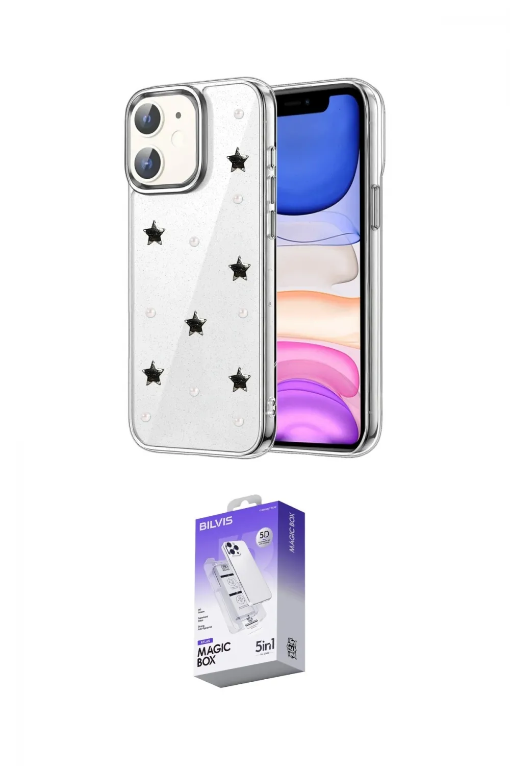 ieg™ iPhone 12 Kılıf Yörünge Form - Siyah Bilvis 5in1 3D Magic Cam Ekran Koruyucu