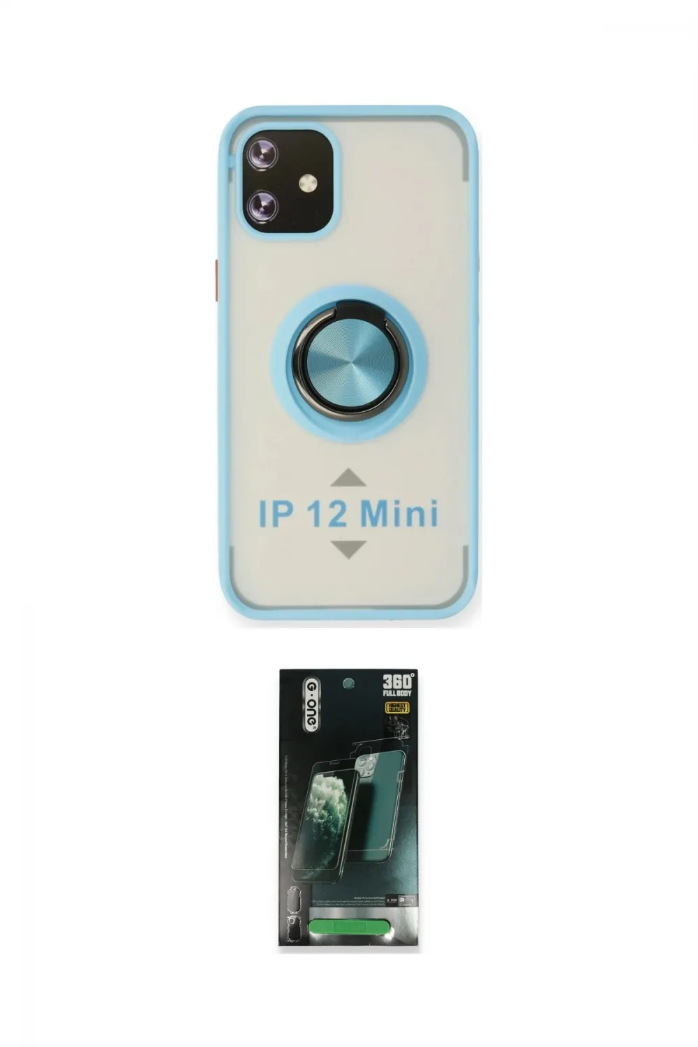 ieg™ iPhone 12 Mini Kılıf Yörünge Çizgi - Siyah 360 Mat Full Body Arka Koruyucu