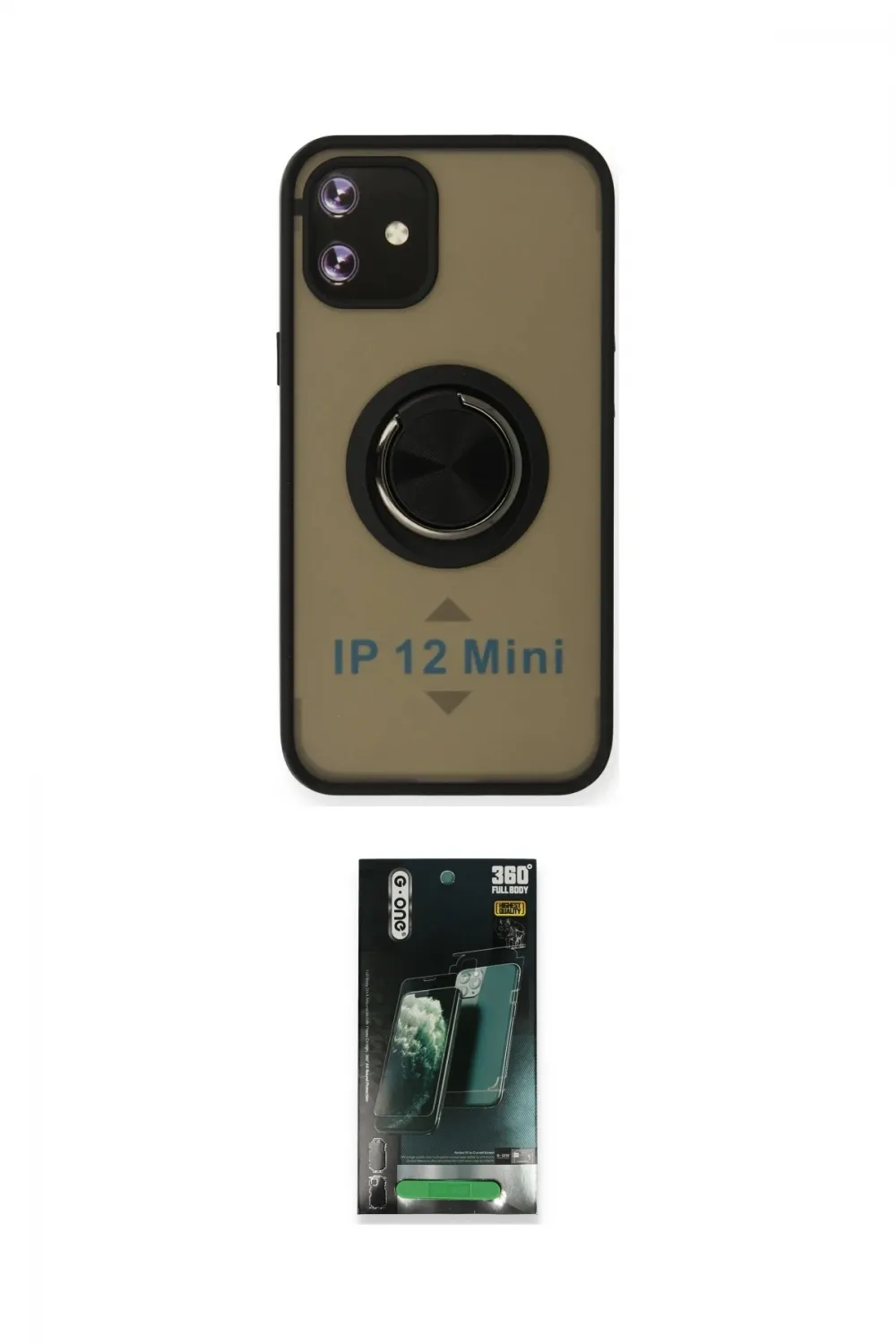 ieg™ iPhone 12 Mini Kılıf Yörünge Çizgi - Siyah 360 Mat Full Body Arka Koruyucu