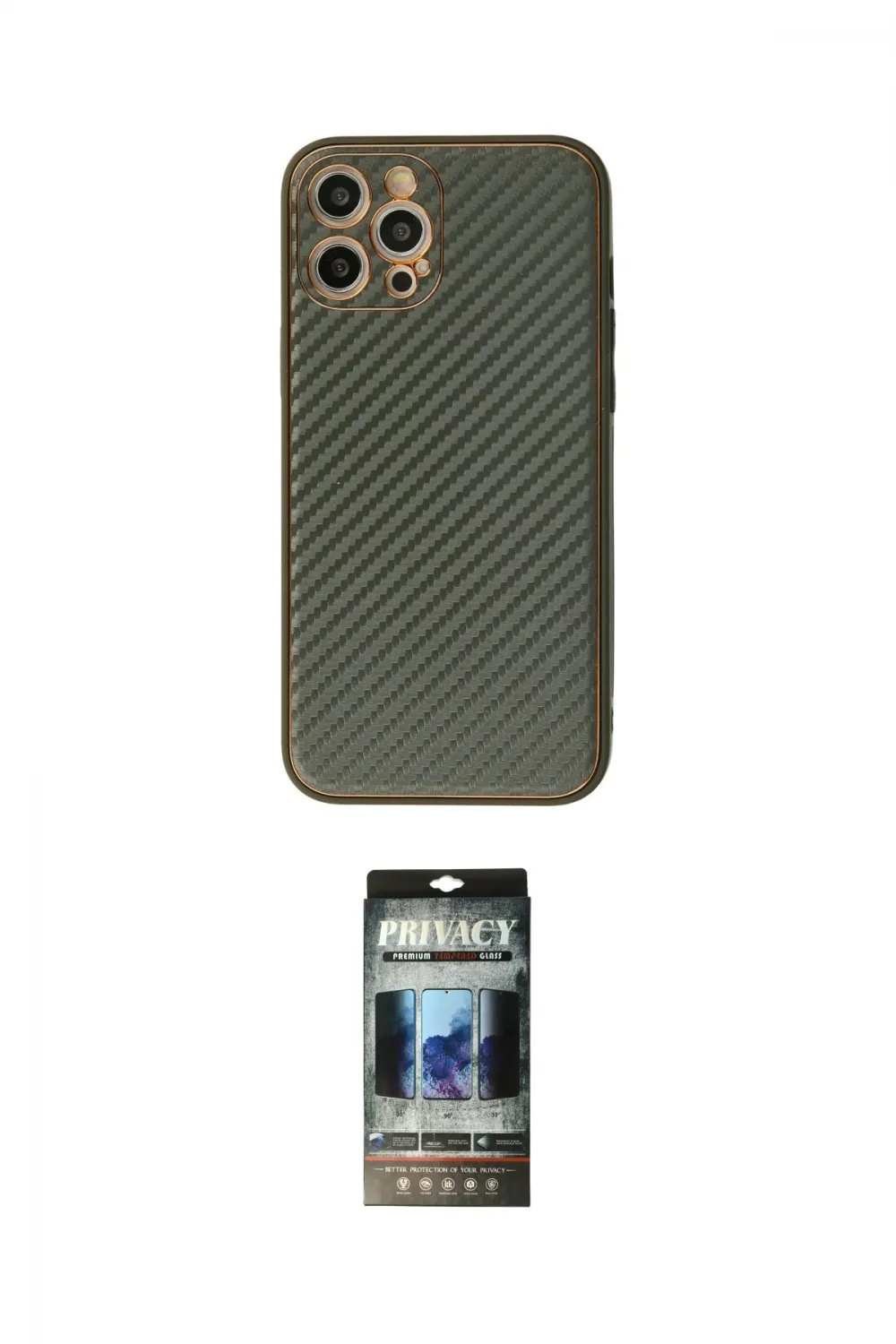 ieg™ iPhone 12 Pro Kılıf Ahenk Işık - Siyah 34D Hayalet Izgaralı Cam