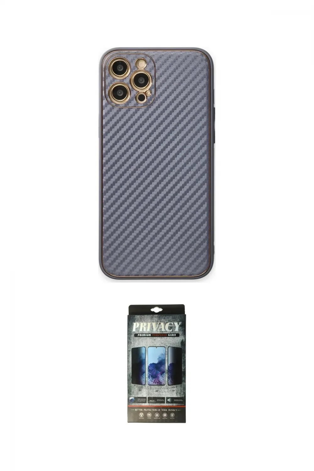 ieg™ iPhone 12 Pro Kılıf Ahenk Işık - Siyah 34D Hayalet Izgaralı Cam
