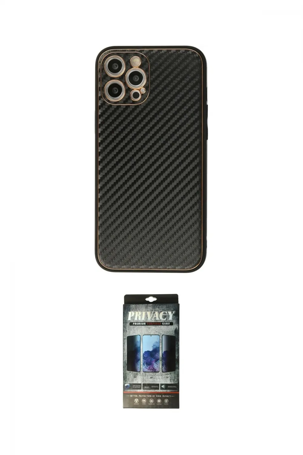ieg™ iPhone 12 Pro Kılıf Ahenk Işık - Siyah 34D Hayalet Izgaralı Cam
