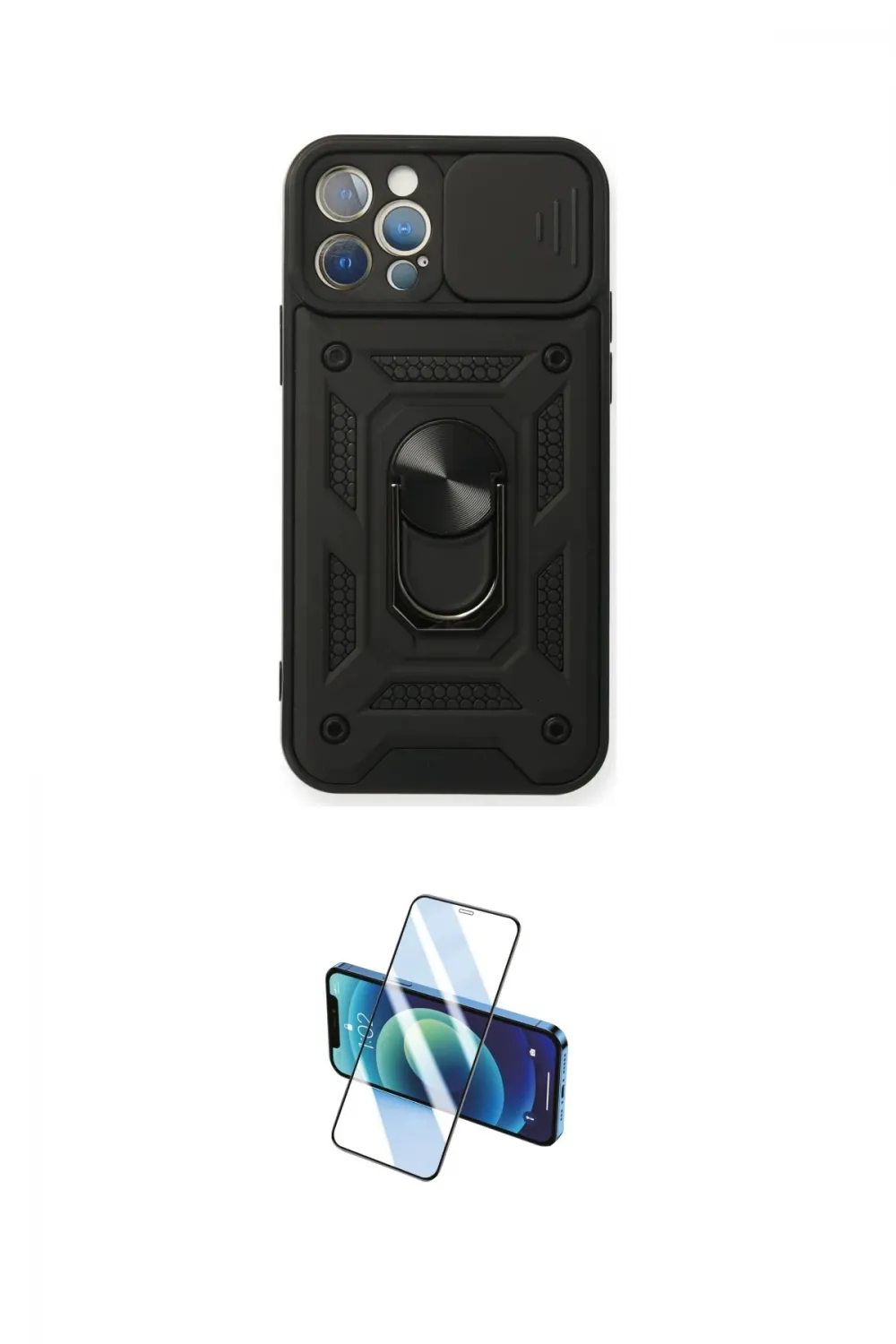 ieg™ iPhone 12 Pro Kılıf Ahenk Klasik - Siyah 3D Antistatik Cam Ekran Koruyucu