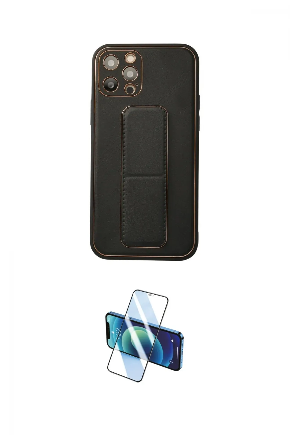 ieg™ iPhone 12 Pro Kılıf Akış Doku - Siyah 3D Antistatik Cam Ekran Koruyucu